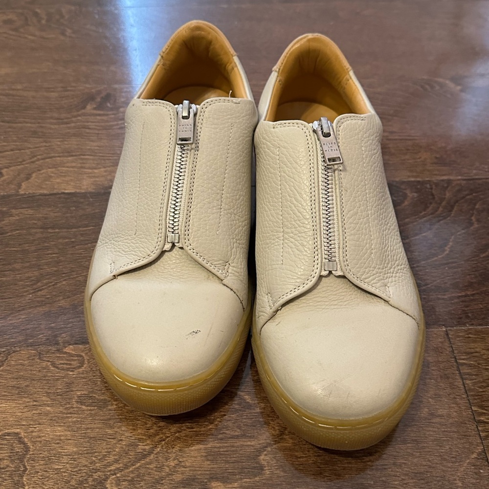 Women's Cream Leather Zip-Up Sneakers